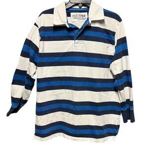 Old Navy Blue and White Striped Polo Shirt